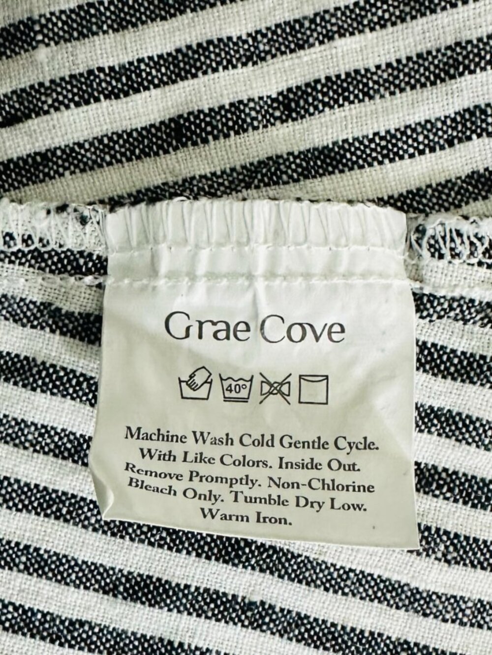Grae Cove Women's Size L Striped Linen Elastic Waist Black White Midi Dress - Picture 7 of 8